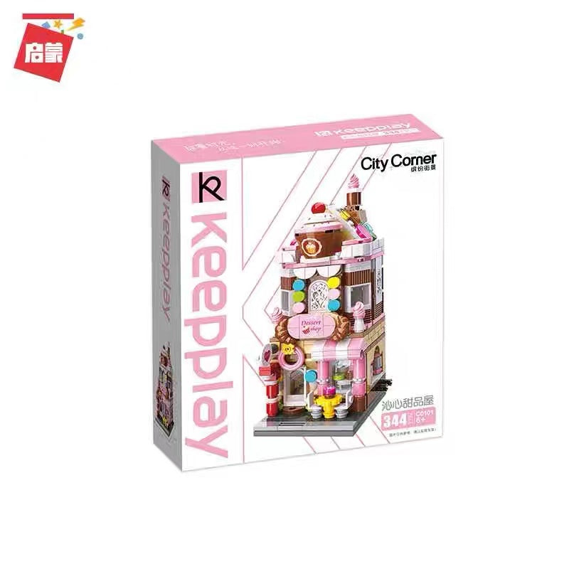 Enlighten Lego Toy Qman Intelligence Ensamblaje de juguetes Casa de postres de ensueño Casa de panadería 344 piezas C0101 启蒙 沁心甜品屋