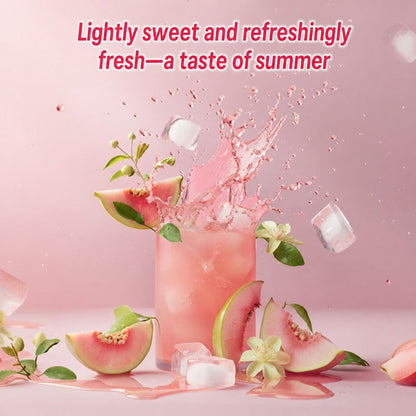 DRINKSBA guava sparkling jasmine tea 310 ml can — Guava lifestyle composition