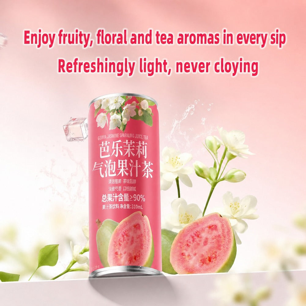 DRINKSBA guava sparkling jasmine tea 310 ml can — Bottle with guava and jasmine
