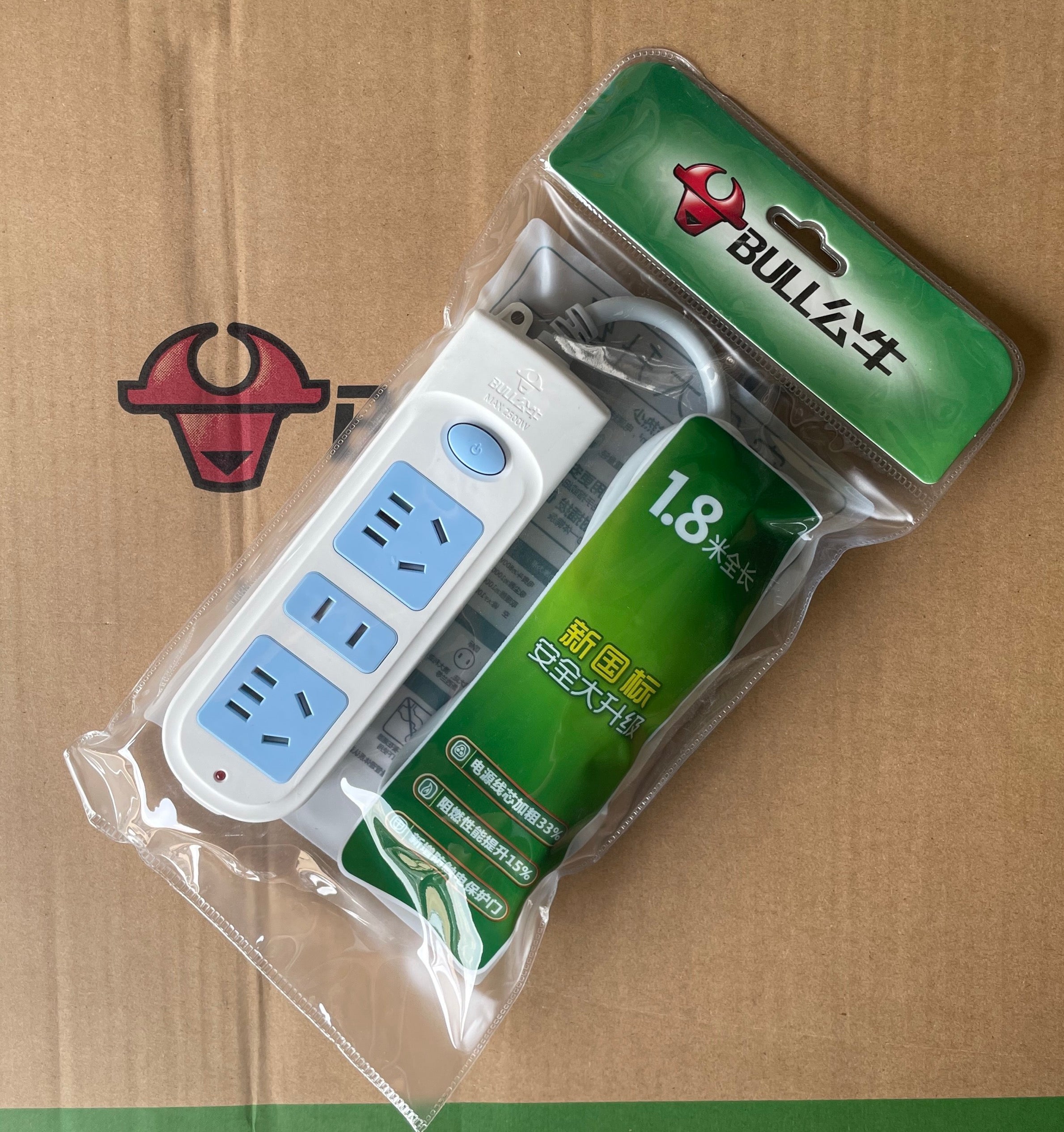 100% Authentic Bull Socket 3 sockets 1.8m 1pc