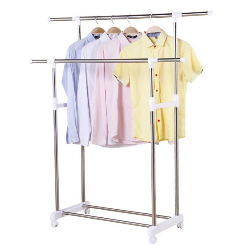 YouLiTe Stainless steel clad pipe Double-pole Telescopic Clothes Hanger 2 layer (880-1500)*430*(950-1600)mm