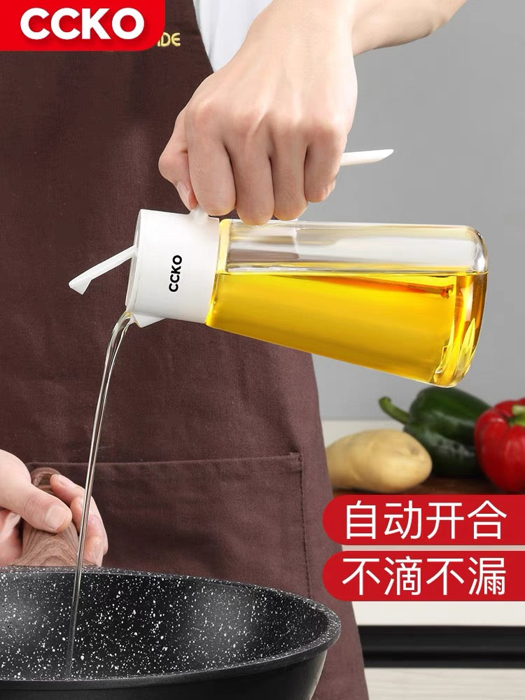 CCKO Oil Dispenser Bottle 550ml Glass Oil Bottle Auto Flip Drip Free Cooking Oil Dispenser 重力油壶 各种酱汁瓶