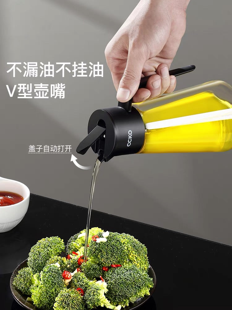 CCKO Oil Dispenser Bottle 550ml Glass Oil Bottle Auto Flip Drip Free Cooking Oil Dispenser 重力油壶 各种酱汁瓶
