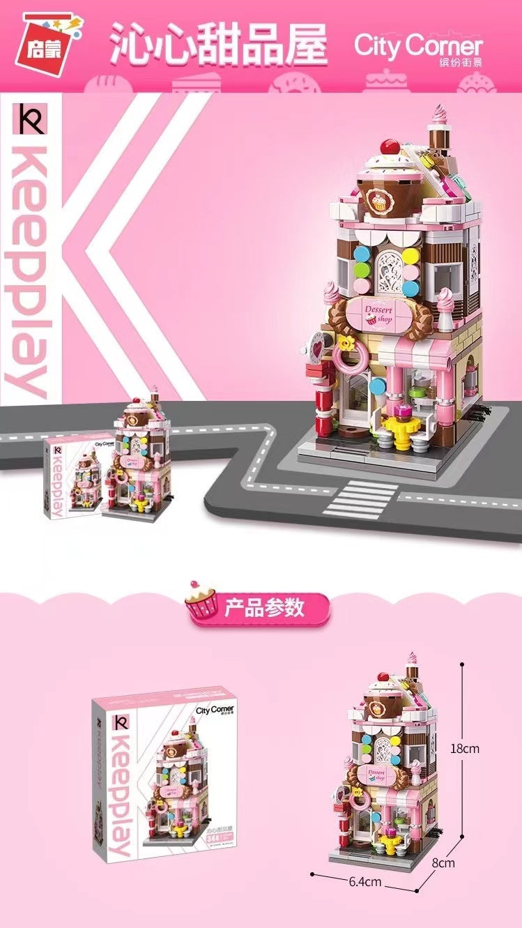Enlighten Lego Toy Qman Intelligence Ensamblaje de juguetes Casa de postres de ensueño Casa de panadería 344 piezas C0101 启蒙 沁心甜品屋
