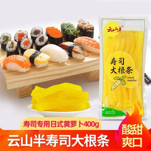 Yun Shan Ban Yellow pickled radish (Danmuji)  Pickled Radish Danmuji (Strips) Kimbap 400g 云山半寿司大根条