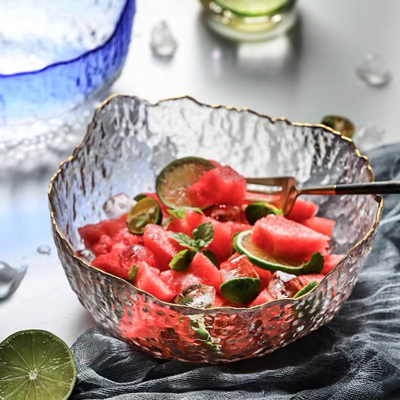 She Li Japanese Style Glacier Texture Glass Salad Bowl Fruit Bowl 9 Inches  1pc 舍里 不规则玻璃碗