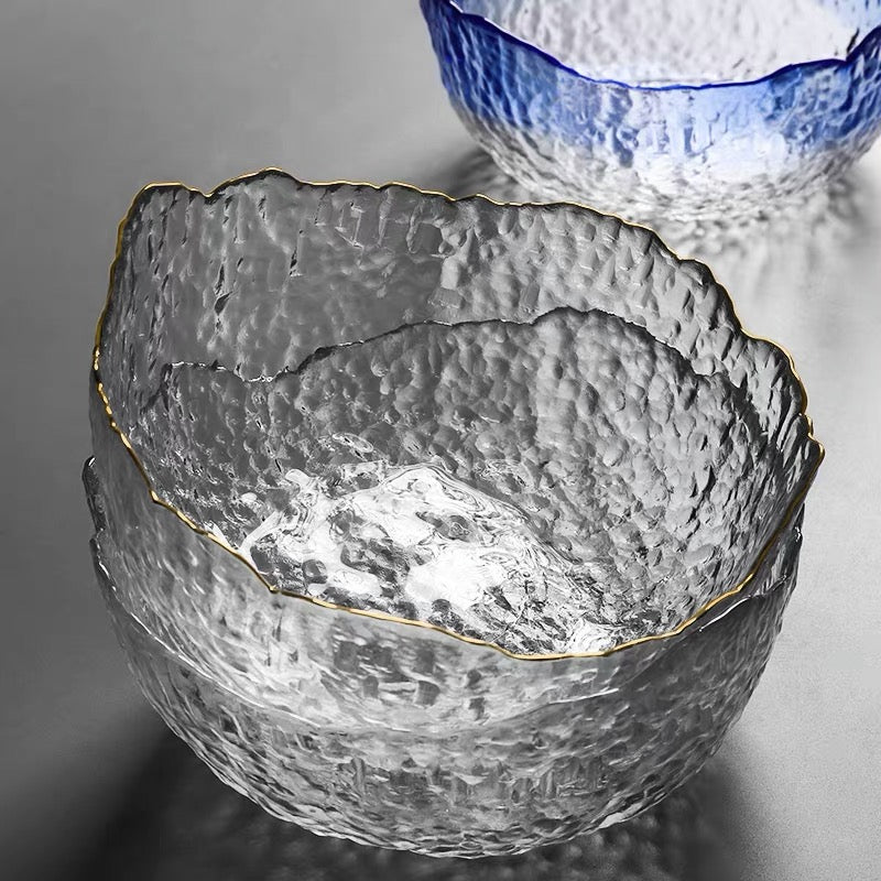 She Li Japanese Style Glacier Texture Glass Salad Bowl Fruit Bowl 9 Inches  1pc 舍里 不规则玻璃碗