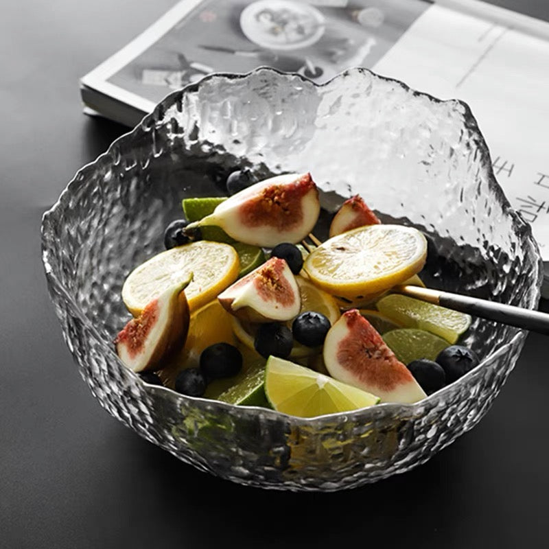 She Li Japanese Style Glacier Texture Glass Salad Bowl Fruit Bowl 9 Inches  1pc 舍里 不规则玻璃碗