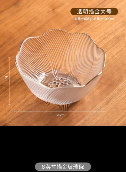 She Li Gold Design Flower Line Glass Salad Bowl Fruit Plate 9 Inches 1pc 舍里果盘