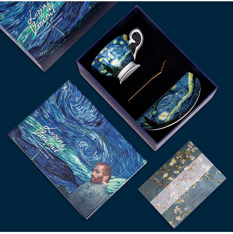 China Imported Van Gogh Drawings British Style Coffee Cup Gift Box 1 Set